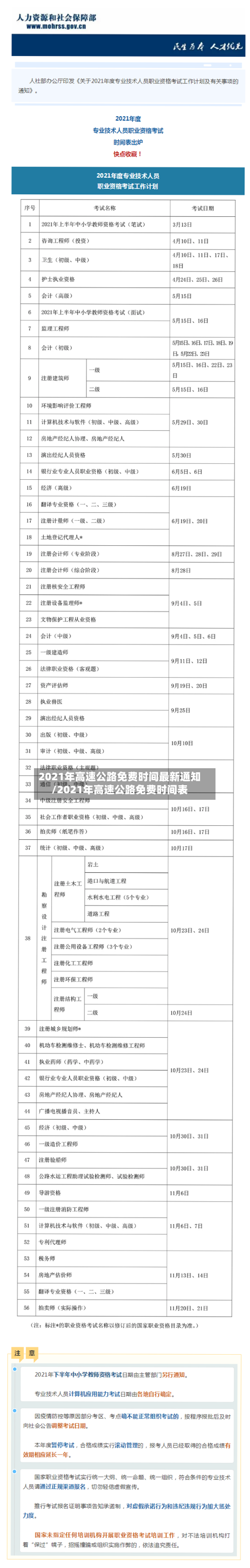 2021年高速公路免费时间最新通知/2021年高速公路免费时间表